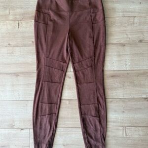 Sundance Faux Suede Moto Ankle Pants Brown Side Zip Stretch Size P4